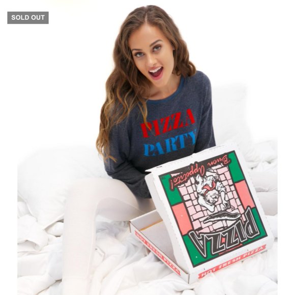 Wildfox Pizza Party Baggy Beach Jumper Sweater Navy Size Medium Cozy - Picture 2 of 11